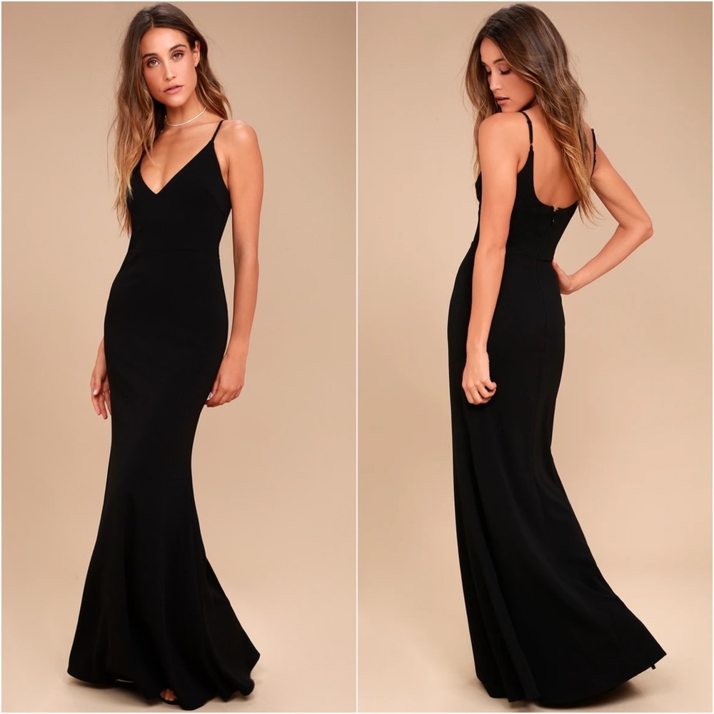 Lulus Dress Infinite Glory Fit and Flare Maxi Black S